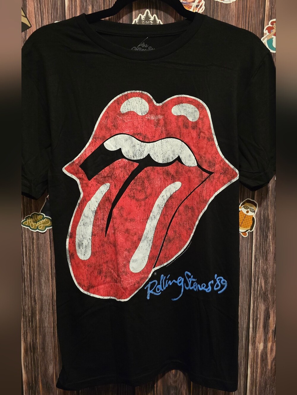 the Rolling Stones Black Tee with Red & White Tongue Graphic